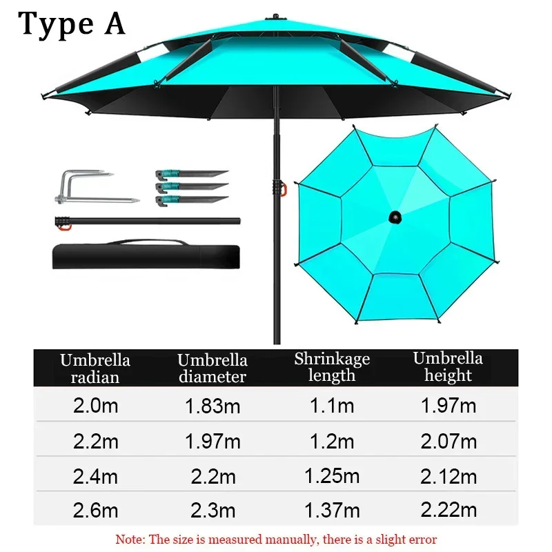 Umbrella for Fishing Sun Protection Black Coating Anti-UV Summer Sunshade Umbrella 360° Adjustment Large Parasol Outdoor Camping