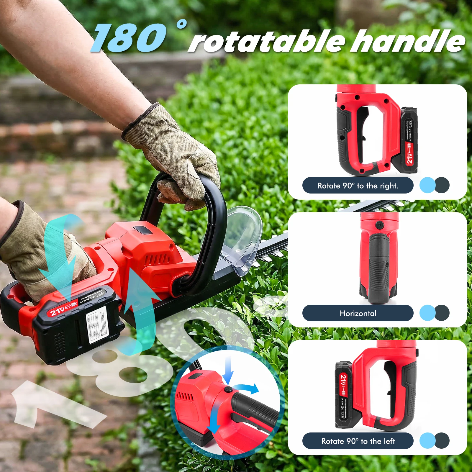 20.47 Inch Cordless Hedge Trimmer 24000r/min Handheld Electric Shrub Trimmer with 2 Pack 1500mAh Batteries Lightweight Body for Yard Gardening