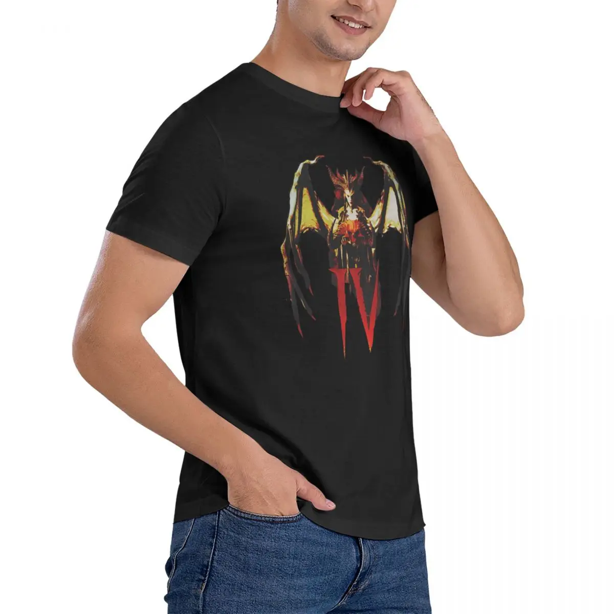 Men T-Shirt GAME Cool 100% Cotton Tees Short Sleeve Diablo IV T Shirt Round Neck Tops Classic image 3