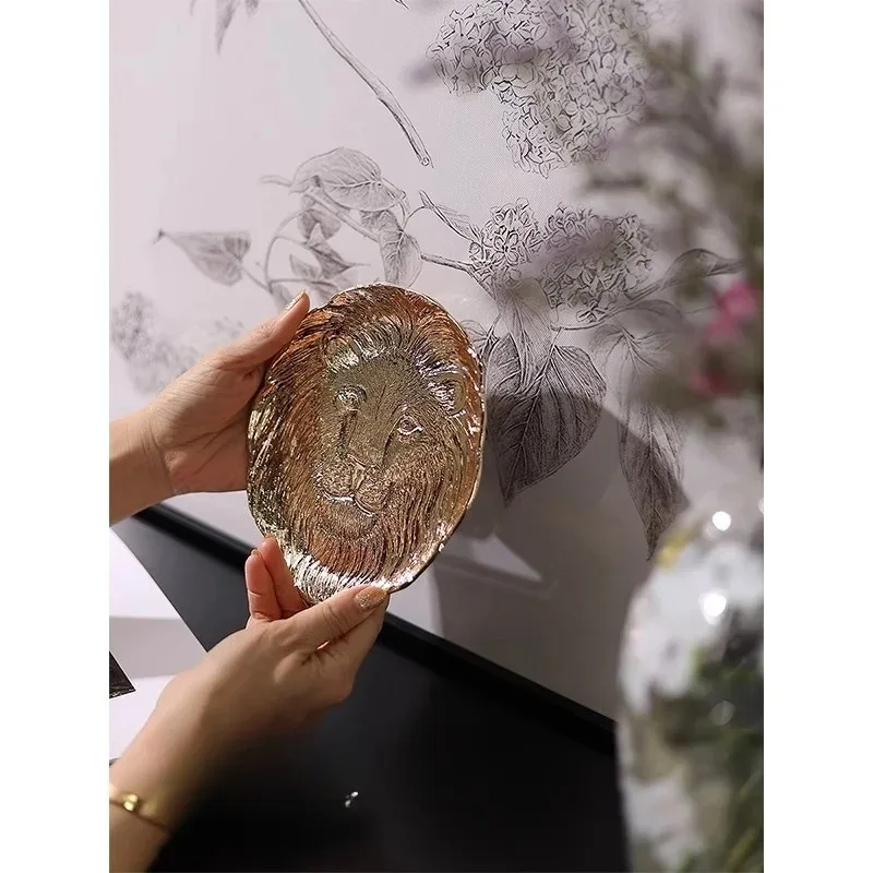 Золотой трехмерный рельефный сплав льва, небольшой поднос, поднос для ювелирных изделий, высокое качество, украшение для хранения, украшение