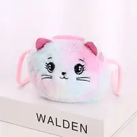 Rainbow Color Cat Messenger Shoulder Bag Purse for Kids Mini Lovely Pockets Plush Stuffed Dolls Soft Handbags Gift for Girls 4