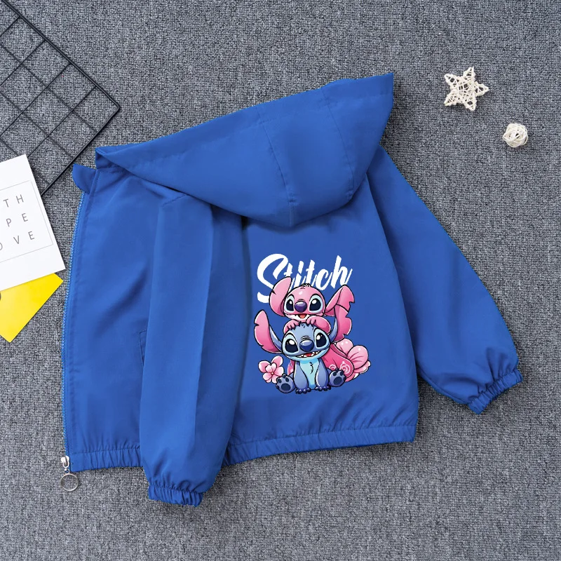 ربيع الخريف طفل الفتيات الفتيان مقنعين سترة الأزياء الكرتون ليلو وستيتش ملابس خارجية قمم الأطفال سترة واقية معطف الاطفال الملبس
