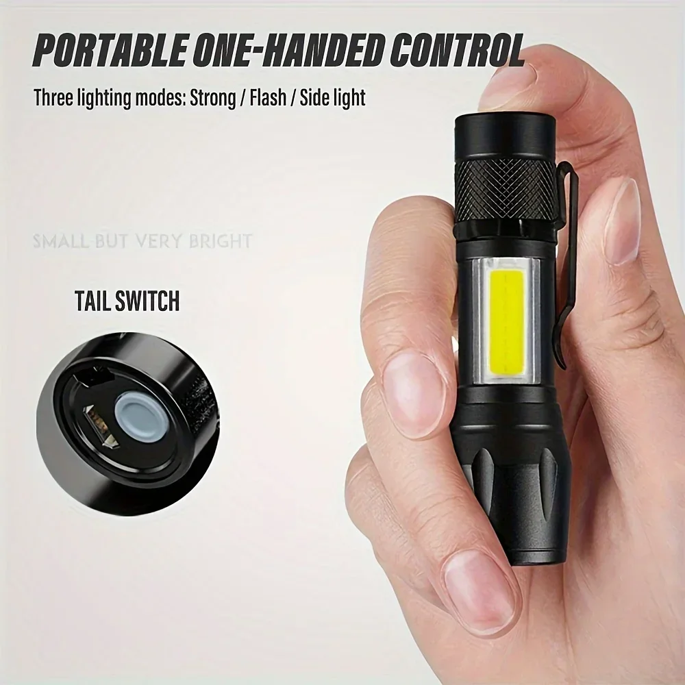 Picture 6: Mini LED Flashlight COB+XPE Portable Torch USB Charging Camping Lantern Zoomable Focus Light Tactical Flashlight with Pen Clip