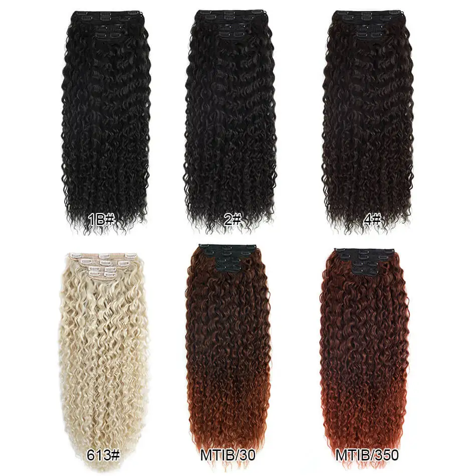 28\'\' Synthetic Kinky Curly Clip-in Hair Extensions Super Long Water Wave Clip In Hair 160-200grams 4 Pcs Full Head Hair Pieces