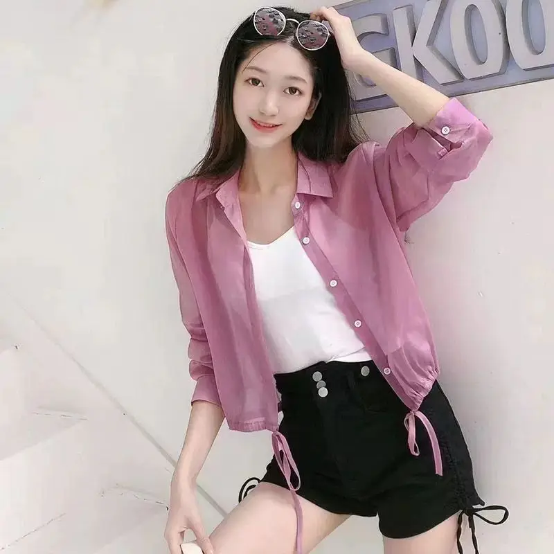 Elegant Fashion Harajuku Slim Fit Female Clothes Loose Casual All Match Outerwear Solid Button Thin Style Long Sleeve Blusa