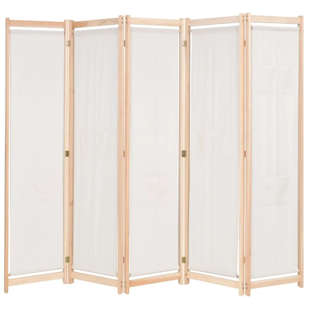 Vidaxl Cream 5-Panel Room Divider 200X170x4 Cm Fabric Privacy Screen,Blackout Screen,Interior Decoration