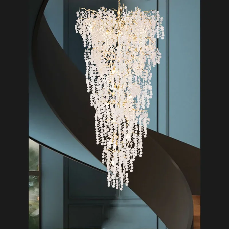 Luxury Rotating Cylindrical Crystal Chandelier for Staircase Duplex Hotel Lobby Ceiling Light Modern Long Pendant Lamp