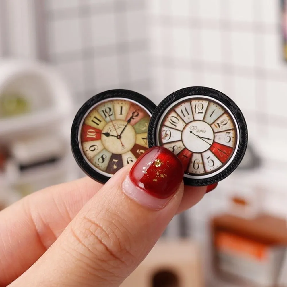 7Pcs 1:12 Dollhouse Miniature Wall Clock Simulated Round Pretend Play Furniture Realistic Details Simple