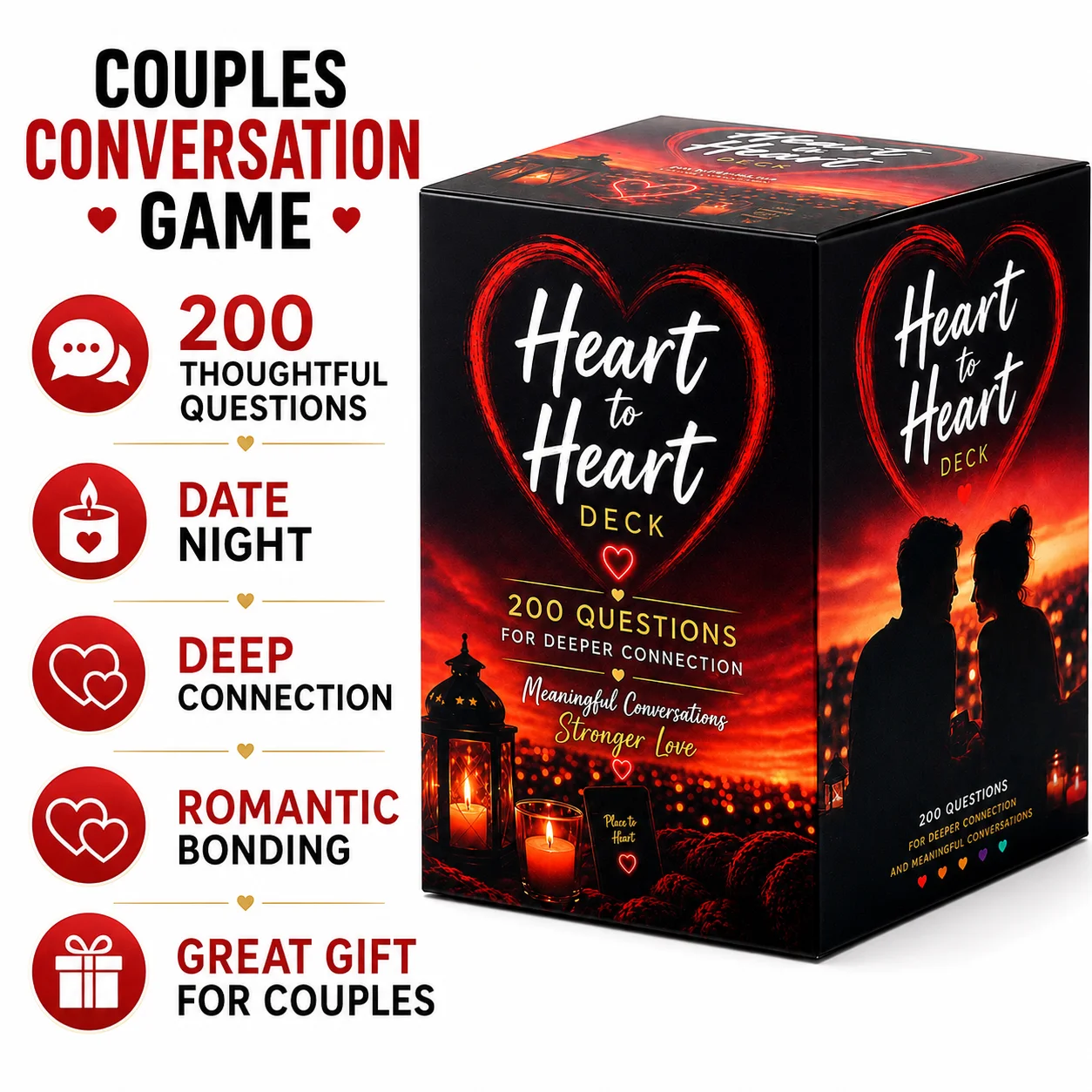 Heart to Heart Deck Couples Conversation Card Game 200 Thoughtful Questions for Date Night Meaningful Relationship Talk Deep Con