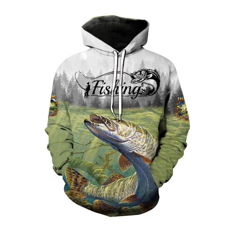 Wild Fishing Pattern Hoodie for Men with 3D Printing,Tailored for Hunting Fish Enthusiasts,Hooded Sweatshirt for Men/Women tops