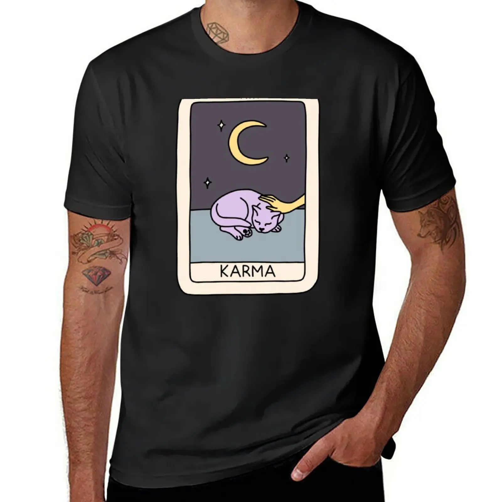 Karma ist ein Katze Tarot Karte Poster T-Shirt plus Größen Hemden Grafik T-Shirts Sport fans schnell trocknende Herren weiße T-Shirts
