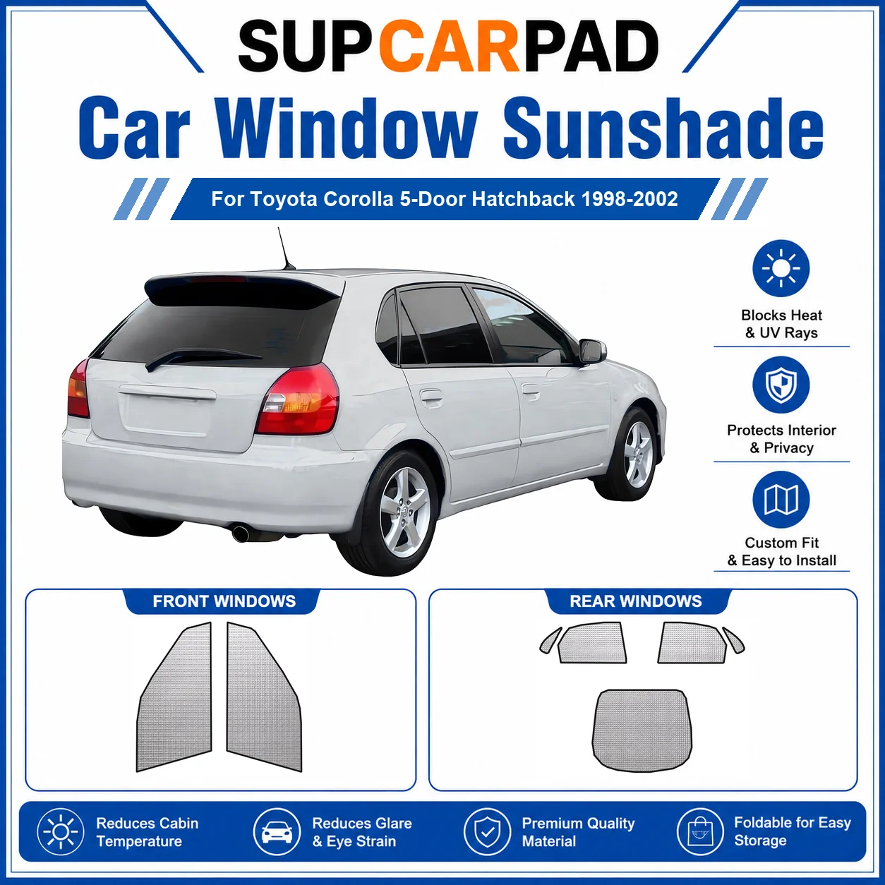 For Toyota - Toyota Corolla 5-Door Hatchback 1998-2002 Full Set Car Window Sunshades UV Block Privacy Heat Insulated Foldable Ca