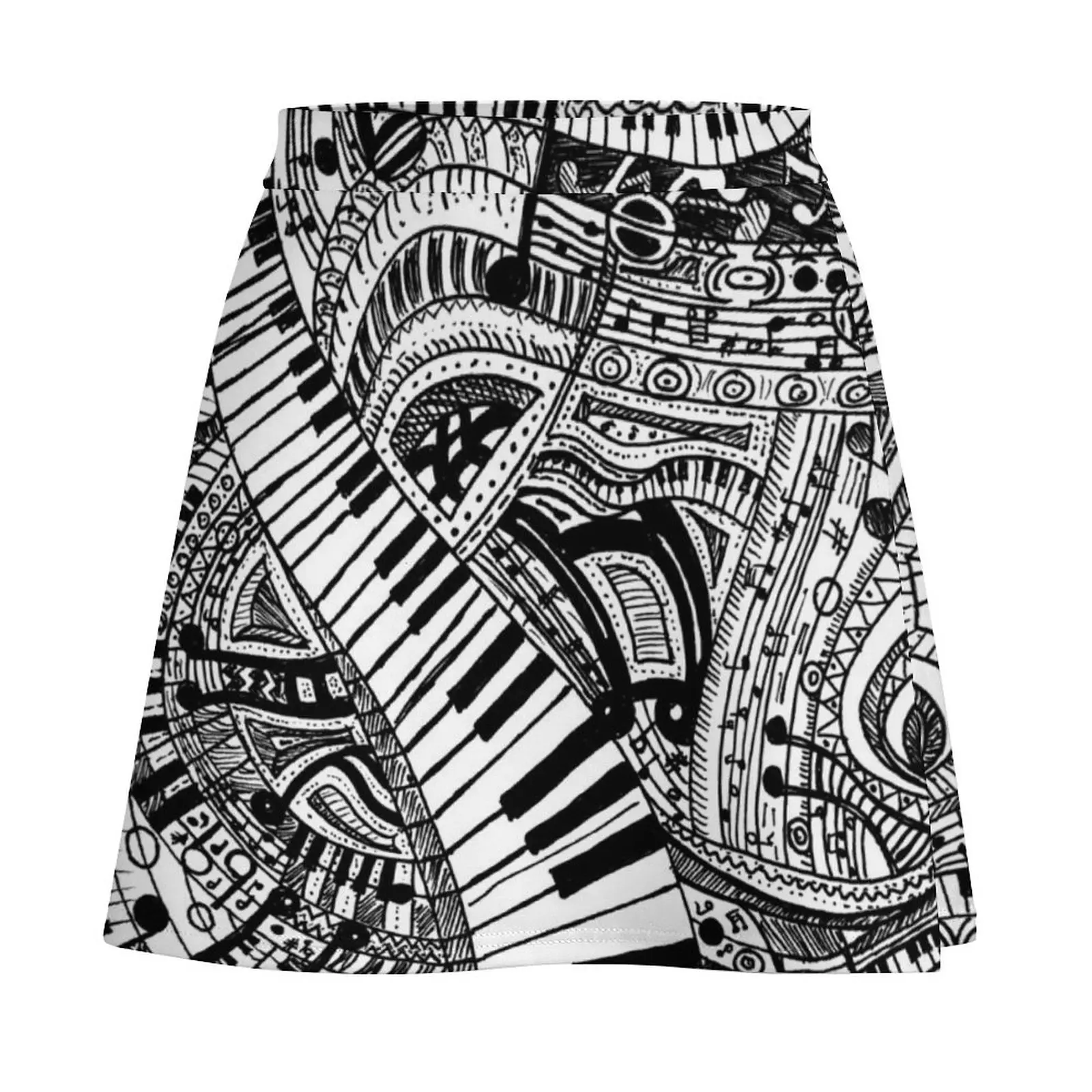 Classical music doodle with piano keyboard Mini Skirt women's clothing korea stylish girls skirt Mini Skirt