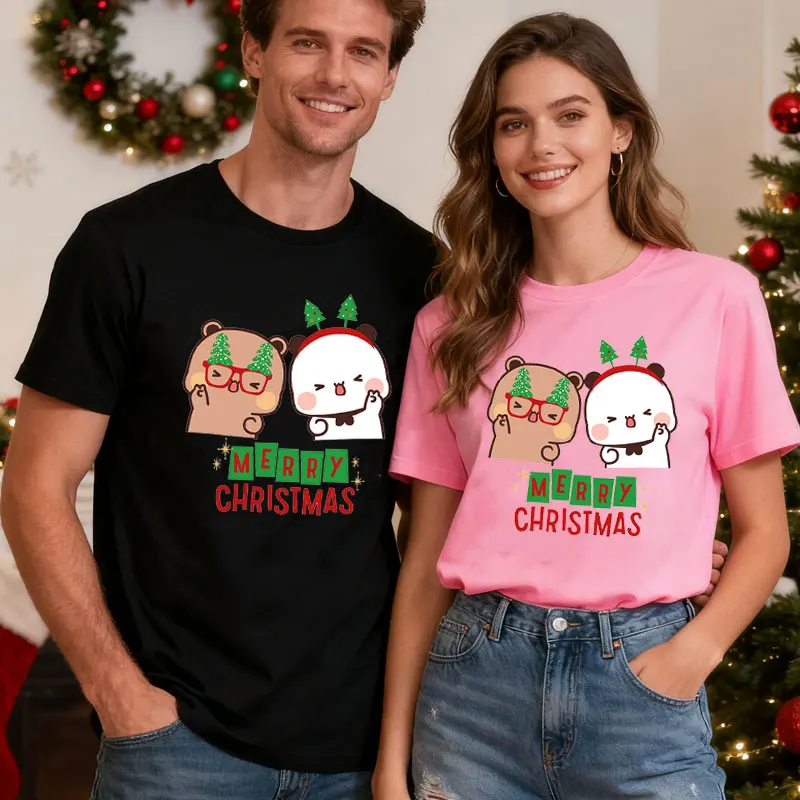 Kawaii Bubu Dudu Frohe Weihnachten Paar T-shirt Trendy Lustige Cartoon Anime Shirt Mode Urlaub Party Feiern Baumwolle T-shirts