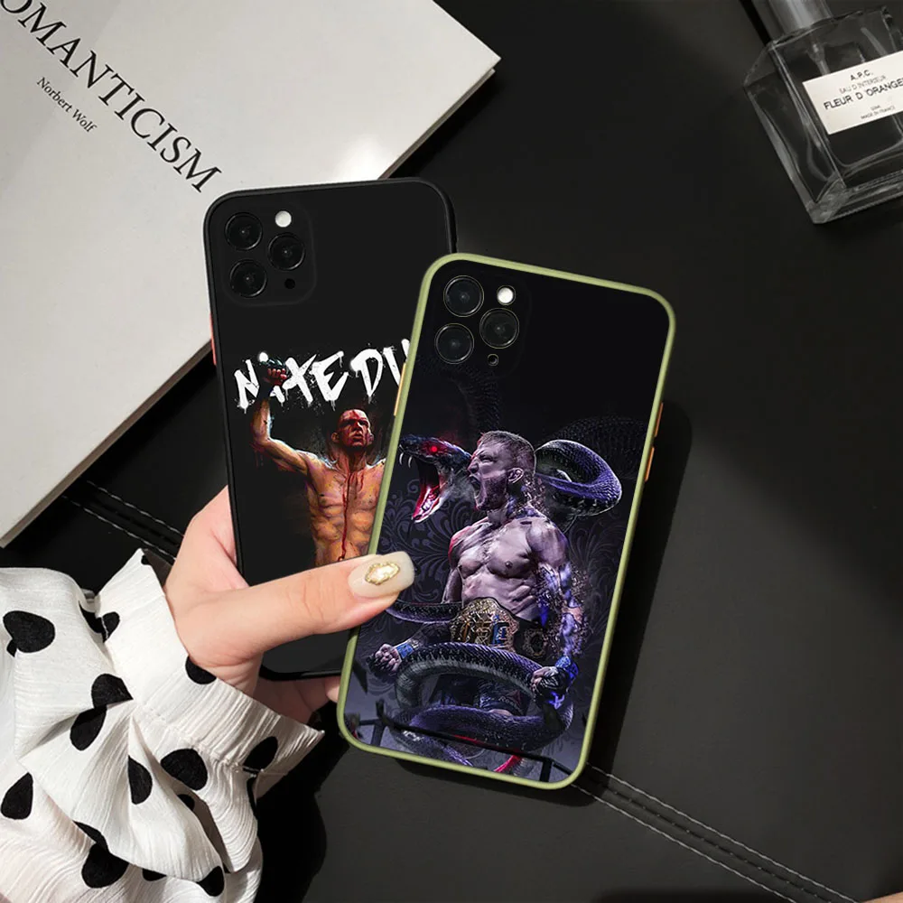 For iphone 16ProMax 15 Pro 14 13 12 Mini 11 7 8 16 Plus XSMax XR KHabib Nurmagomedov Frosted Translucent Cover Black Phone Cases