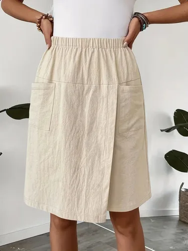 Imagen 2 del producto Nuevos pantalones de falda con abertura europea y americana, pantalones casuales para mujer en verano, pantalones casuales sueltos de color sólido de pierna ancha y cinco puntos