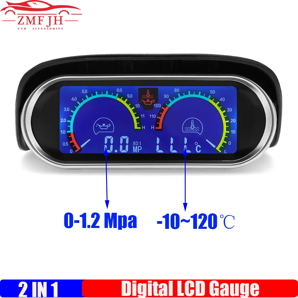 

Digital 0-1.2MPA Oil Pressure Gauge -10~120℃ Water Temperature Gauge with Sensor Alarm for Gasoline Diesel Car 12V24V Custom