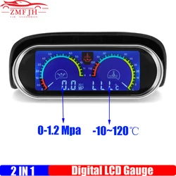 Digital 0-1.2MPA Oil Pressure Gauge -10~120℃ Water Temperature Gauge with Sensor Alarm for Gasoline Diesel Car 12V24V Custom