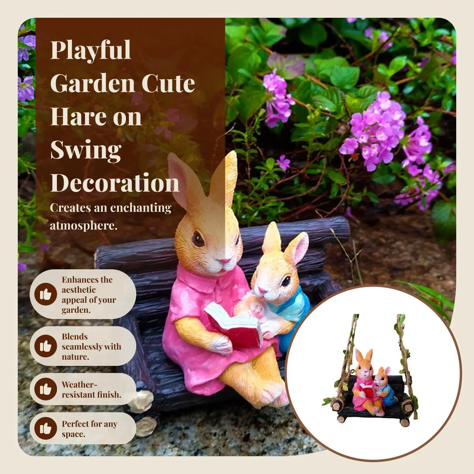 Garden Statues Easter Bunny Rabbit Lawn Ornaments Outdoor Statues Holiday Figurine Home Decor for Patio Balcony Porch Yard
