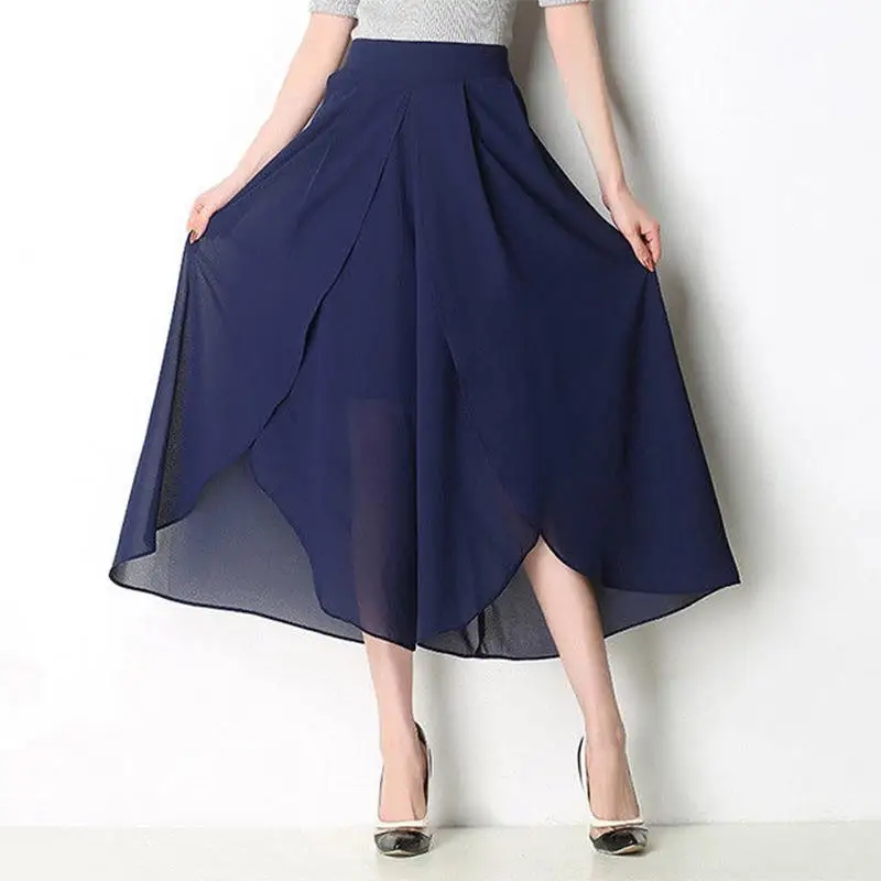 HJLZBW Black Chiffon Pants Women Summer Korean Thin Fashion High Waist Elastic Band Split Loose Solid Casual Wide Leg Trouser