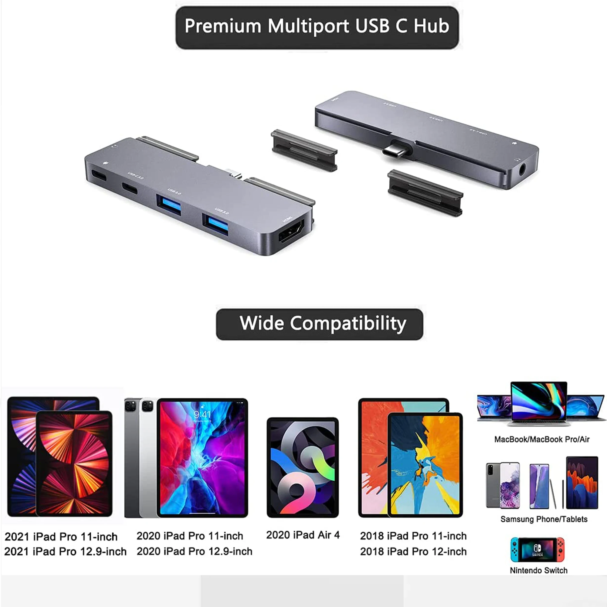 TYPE C HUB For iPad Pro M1 11/12.9INCH 2021 2020 2018 with 4K HDMI,3.5mm Headphone Jack,USB3.0 HUB USB C Date 5Gbps ,TYPE-C PD