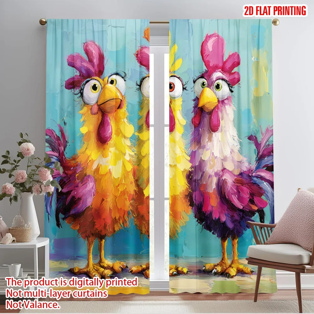 

2pcs 2D flat printing Party Curtain Cute Chicks Glasses Bowties Fabric Without Electricity Festive Curtains Use for Living Room