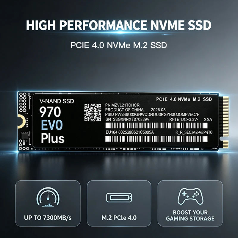 M.2 NVMe SSD 990 EVO Plus 7400MB/s PCIe Gen4 X4 3D NAND TLC 2280 Solid State Disk For Gaming PC PS5 Laptop Upgrade