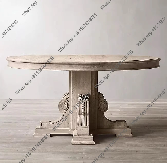 Furniture American retro old solid wood round dining table small apartment French country dining table and chair combination Fre