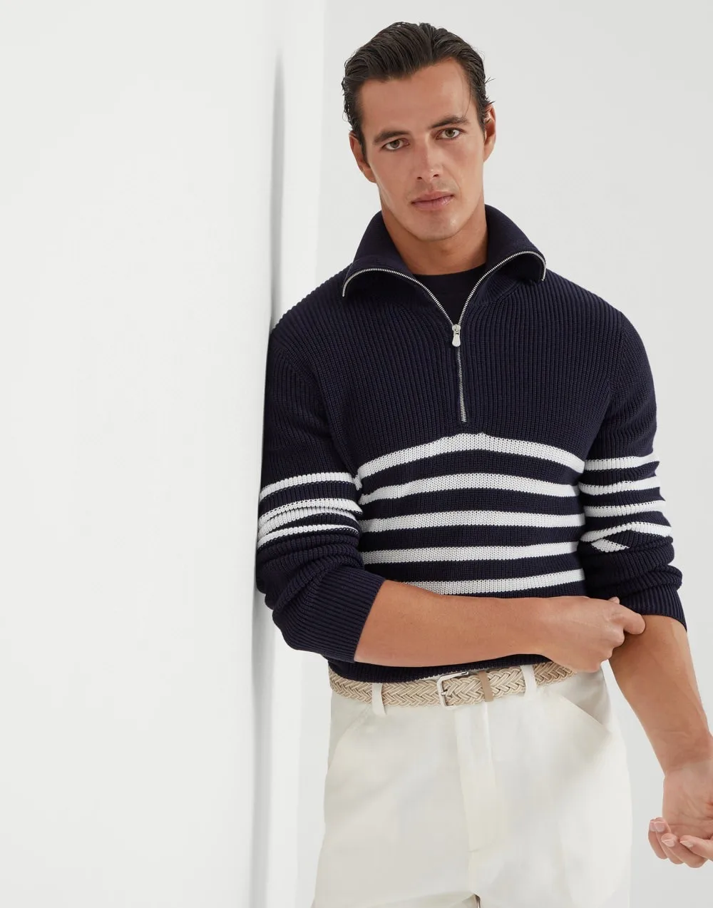 

Мужской вязаный свитер на молнии с высоким поворотом, длинный бархатный ретро-полосатый воротник-стойка, трансформируемый лацкан, осень-зима, мода