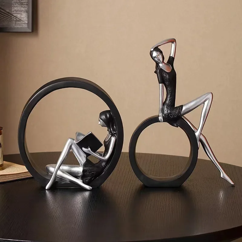 Luxury Abstract OK Girl Figurine, Modern Creative Display for TV Cabinet, Living Room, Office, and Home Bar