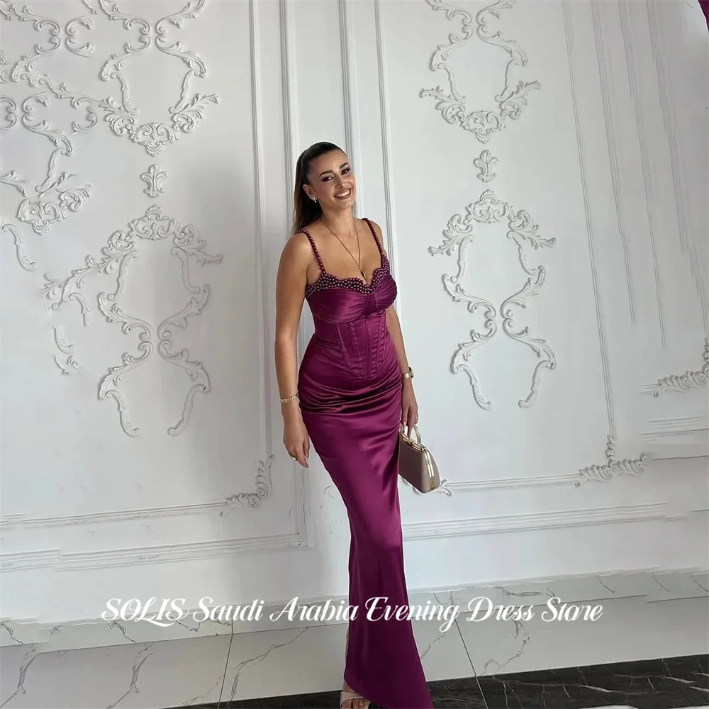 SOLIS Purple Prom Dresses Spaghetti Strap Sleeveless Evening Dress Beading On Chest Party Dress vestidos de fiesta Customized