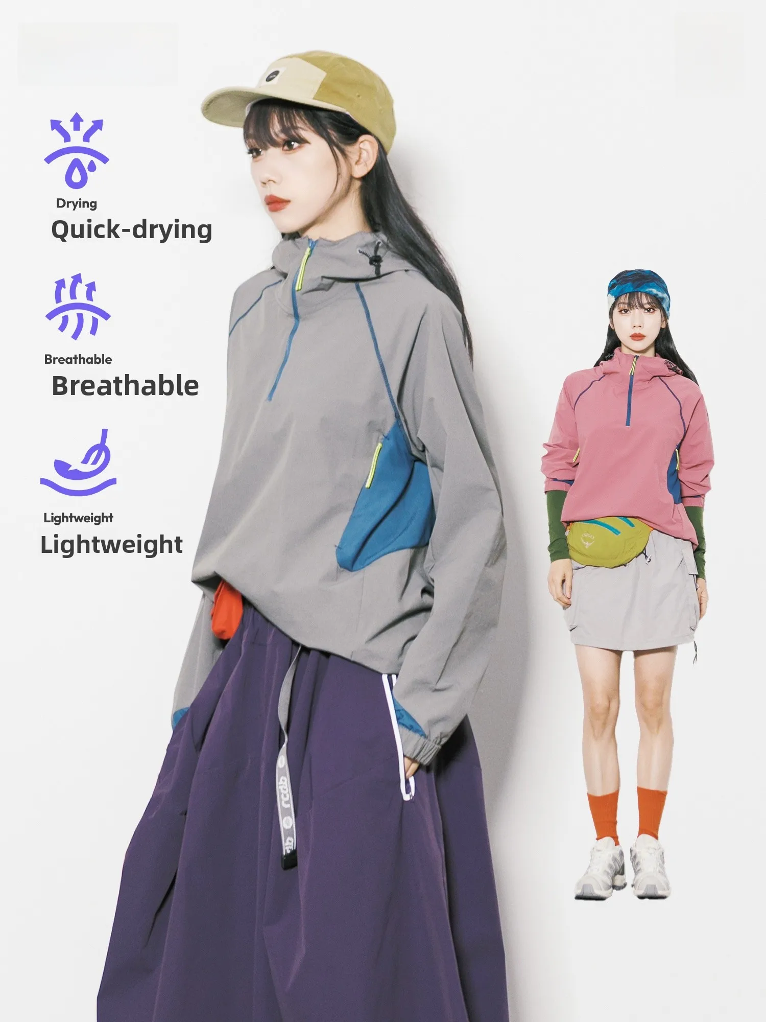 

Outdoor Sports Sle Loose Fit Hoodie Long Sve f Zipper Qui Dry Lightweight Breathable ex Sweatirt