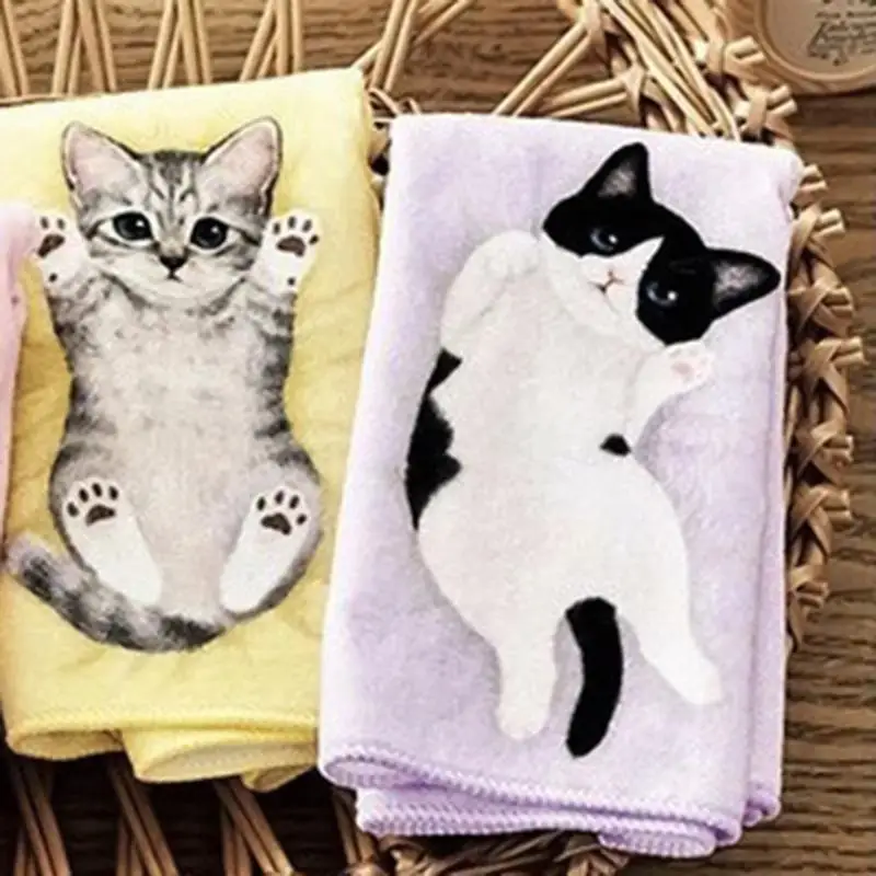 Lenços absorventes do suor Cat Pattern Pocket Hand Towel, Cartoon Cat Pattern Hand Towel para Hands Face Body