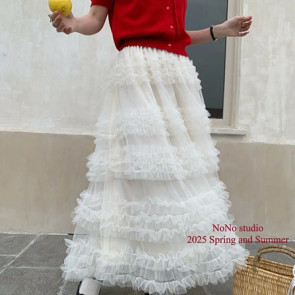 

Korean Sle Layered Cake Skirt Women's Spring Lazy Aosphere Long Skirt Me Splicing f Skirt Overlap Wear Polyester Fiber
