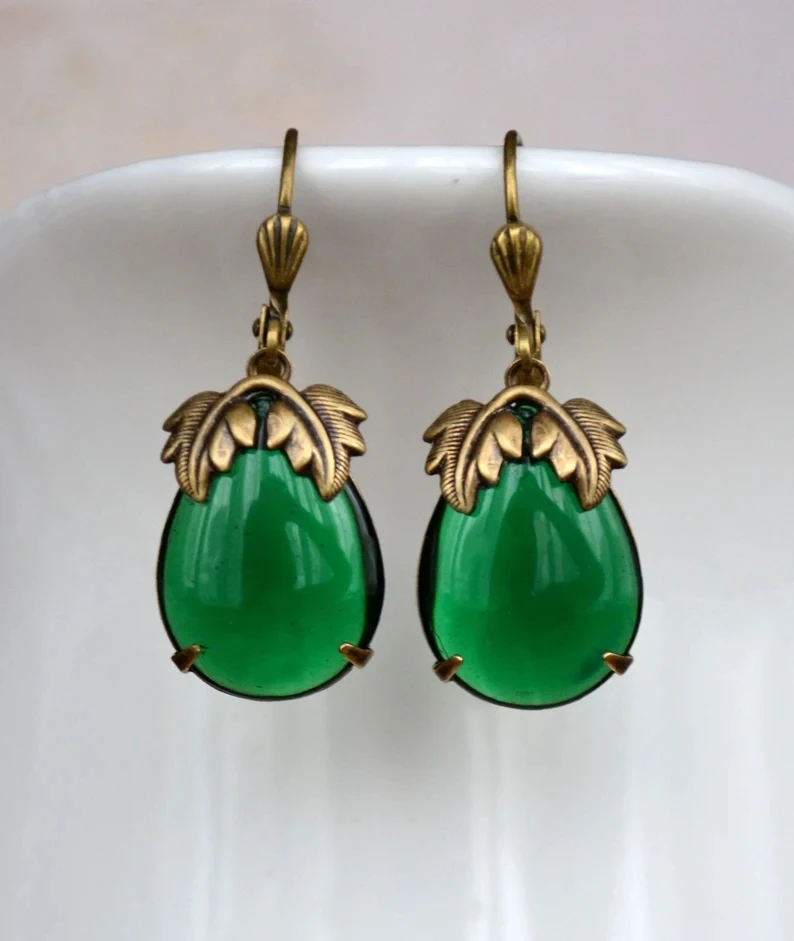 Bohemian Green Stone Dangle Earrings for Women Vintage Jewelry Elegant Teardrop Earrings