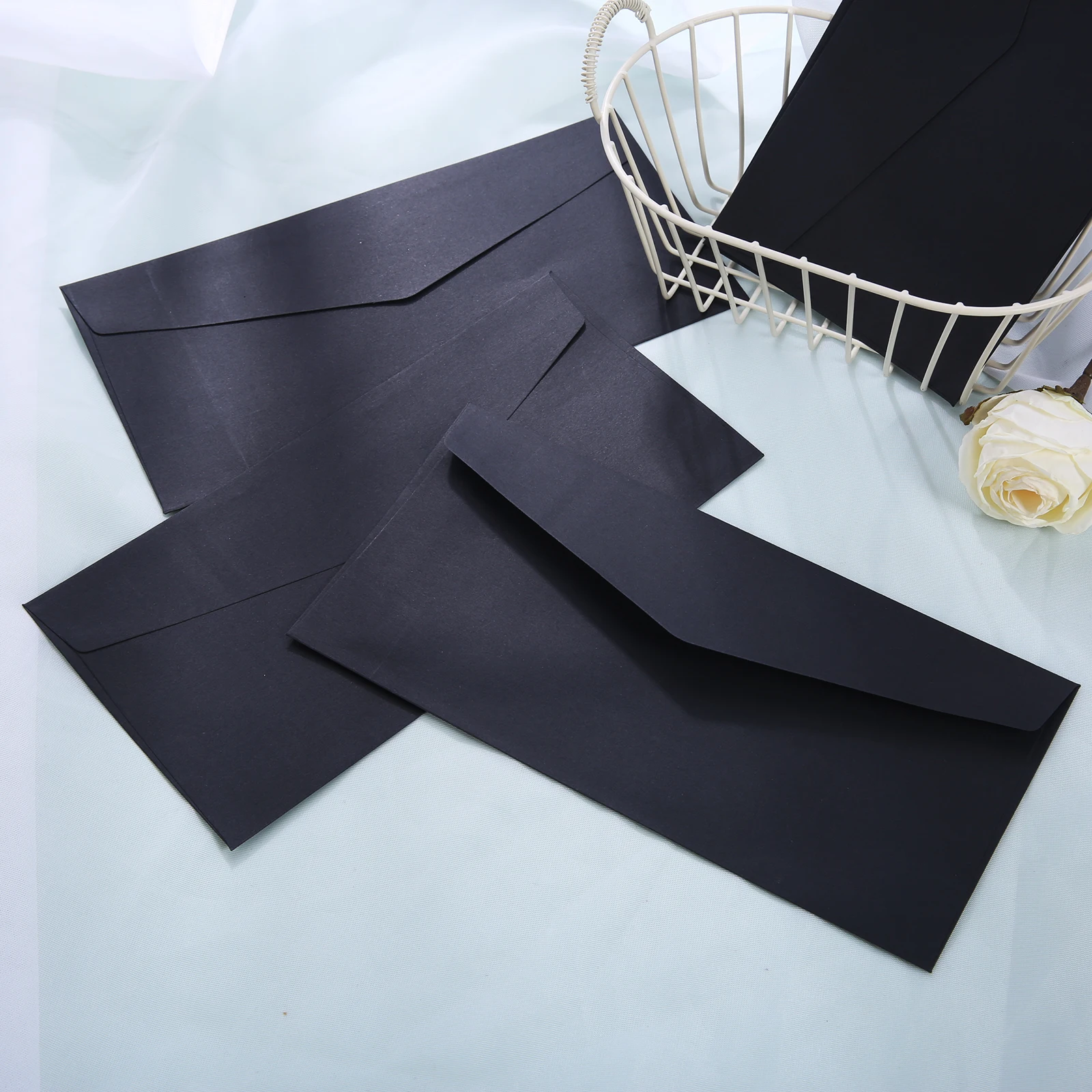 10Pcs Black/Kraft Paper Envelope Kit,Black Pearl Paper Envelope,Retro Simple and Premium Envelope,For Invitation Letter