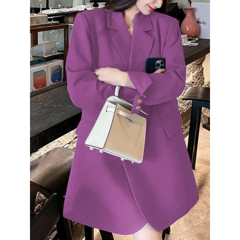 

Весенне-осенняя новая женская одежда большого размера Fried Street Purple Blazer Fat Mm Свободный средний и длинный костюм Верхние костюмы Tideway