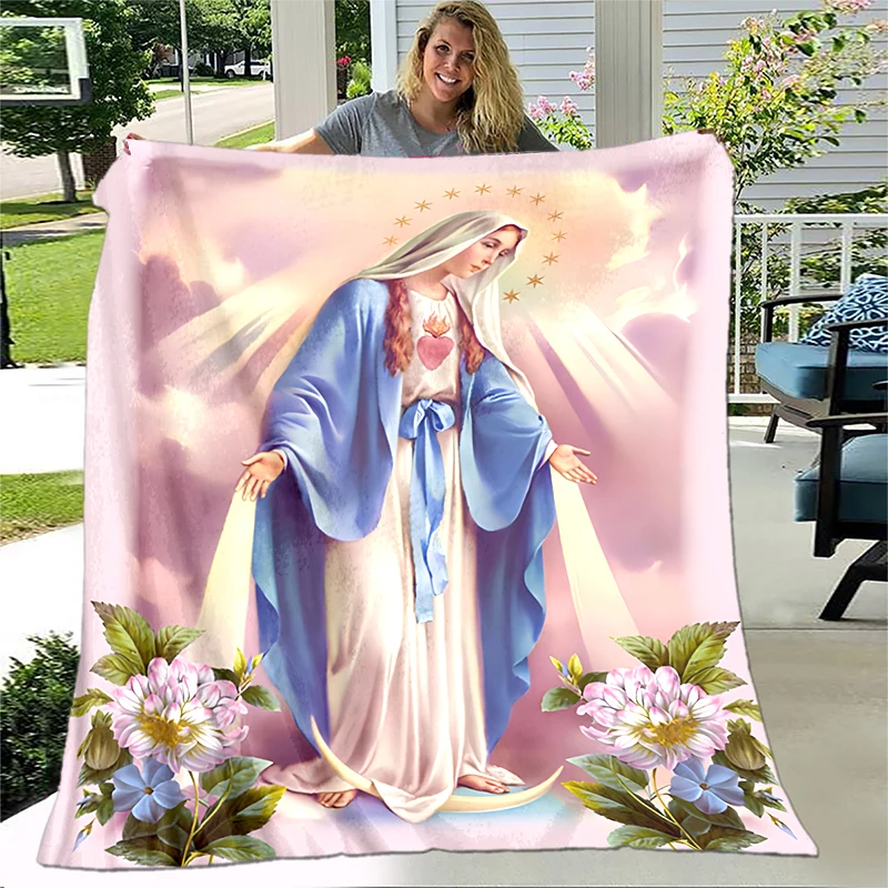 Jesus Virgin Mary Soft Throw Blanket Bedding Flannel Living Room/Bedroom Warm Blanket Virgin Mary Blanket Cross Blanket Home