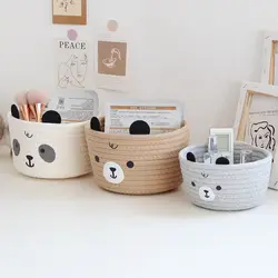 Woven Storage Baskets Trendy Cute Boho Baskets Storage Bins Bear Cotton Rope Cotton Rope Basket Bedroom