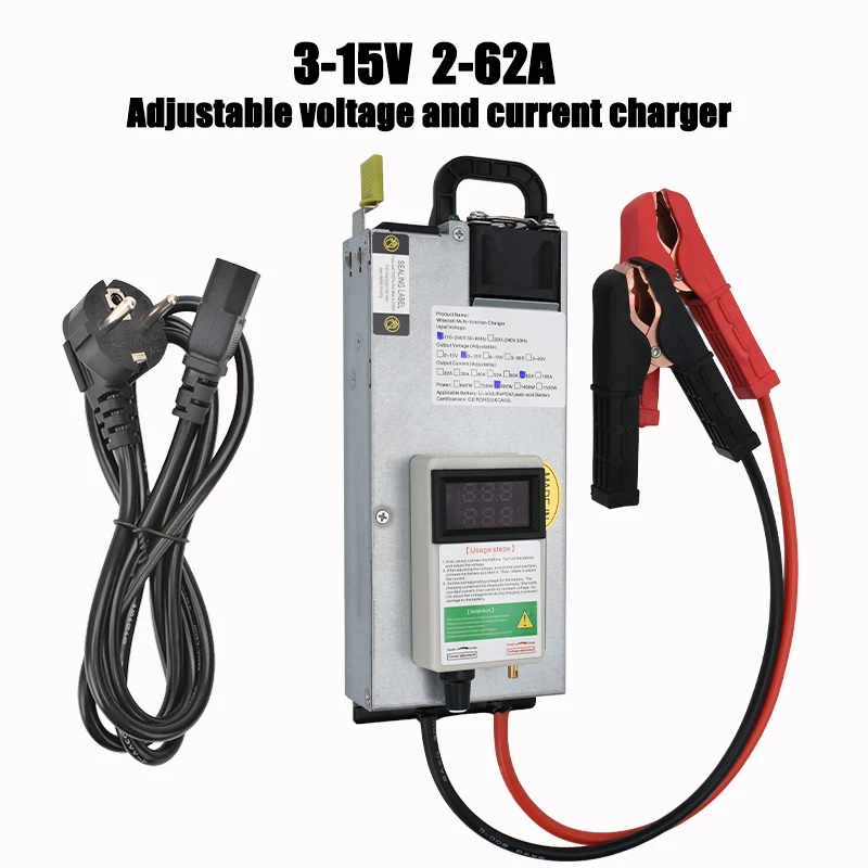 3-15v 3-100a 62a 12v 100a 60a 40a adjustable charger 12V/12.8v li-ion/lifepo4 Battery Fast charger with digital display screen
