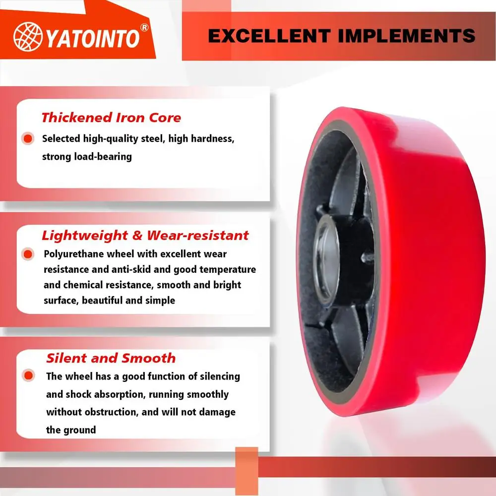 Pallet Jack Steer Wheel Kit 7"x2" Polyurethane Red Bearings Axle Caps 2PC Set