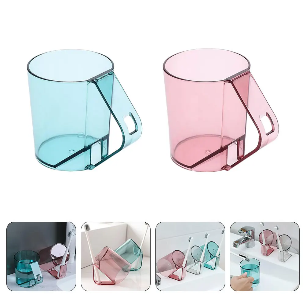 

2pcs Brushing Cups Transparent Plastic Tooth Mugs For Bathroom Household Use Non-Slip Wash Cup Simple Design Toothbrush