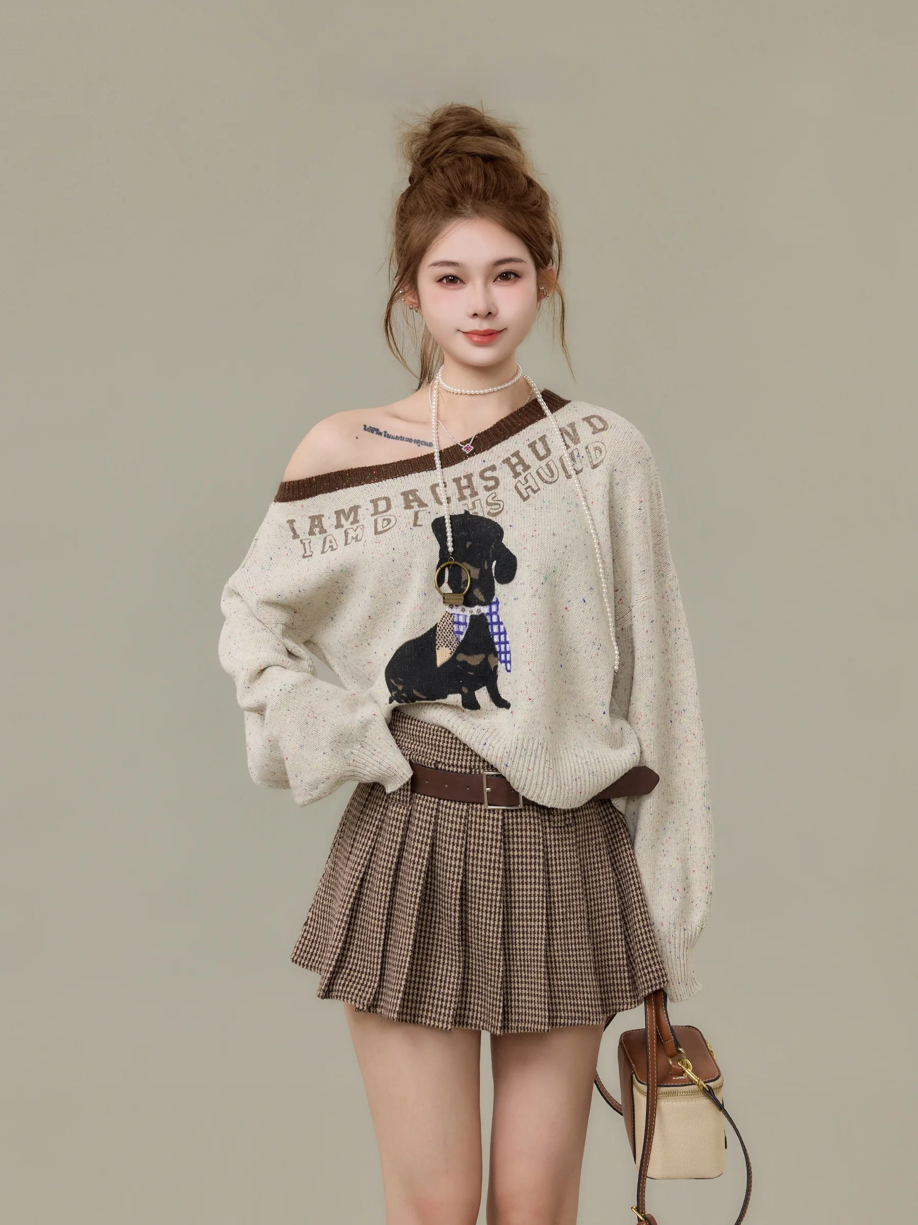 

Корейский вязаный свитер с асимметричным вырезом на плече, женский, свободный, универсальный, осенне-зимний, модный, мягкий, удобный, с длинными рукавами