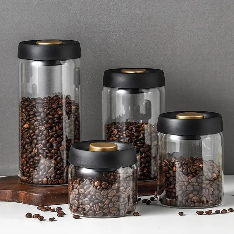 Coffee Bean Storage Container Commercial Grade Airtight Press-Down Vacuum Sealed Glass Jar for Cafe Home Use