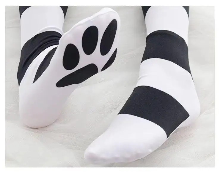 Y2k Cat Paw Stockings Women's Two-dimensional Japanese Lolita Girls Soft Sister Culture Footprint Knee Socks Striped Stockings