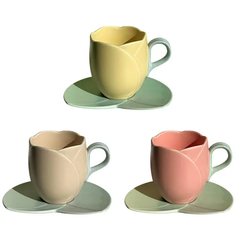 

Flower Ceramic Coffee Cup Suits tulip cups and saucers flower shaped ceramic coffee cups and saucers lovely drink cups Office