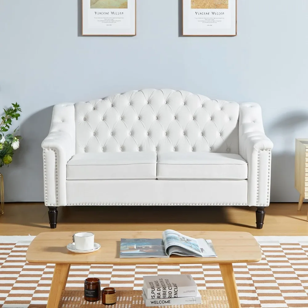 Upholstered Sofa with Button-Tufted Back, Mid-Century Modern Sofa with Solid Wood Legs, Seater Couches for Living Room