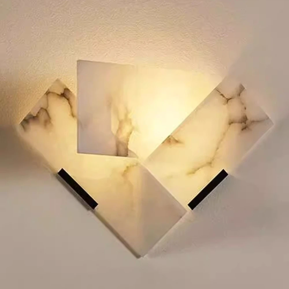 Modern Spanish Natural Marble Wall Lamp Bedroom Bedside Corridor Living Room Background All Copper Alabaster Wall Lamp  Lighting