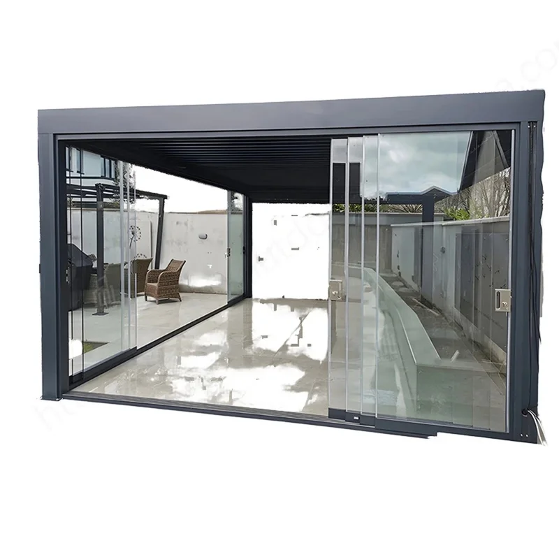 Direct Factory Sale Custom Made Aluminum Alloy Bioclimatic Eco-Friendly Powder Coated LED Balcony Pergola Retractable Canopy