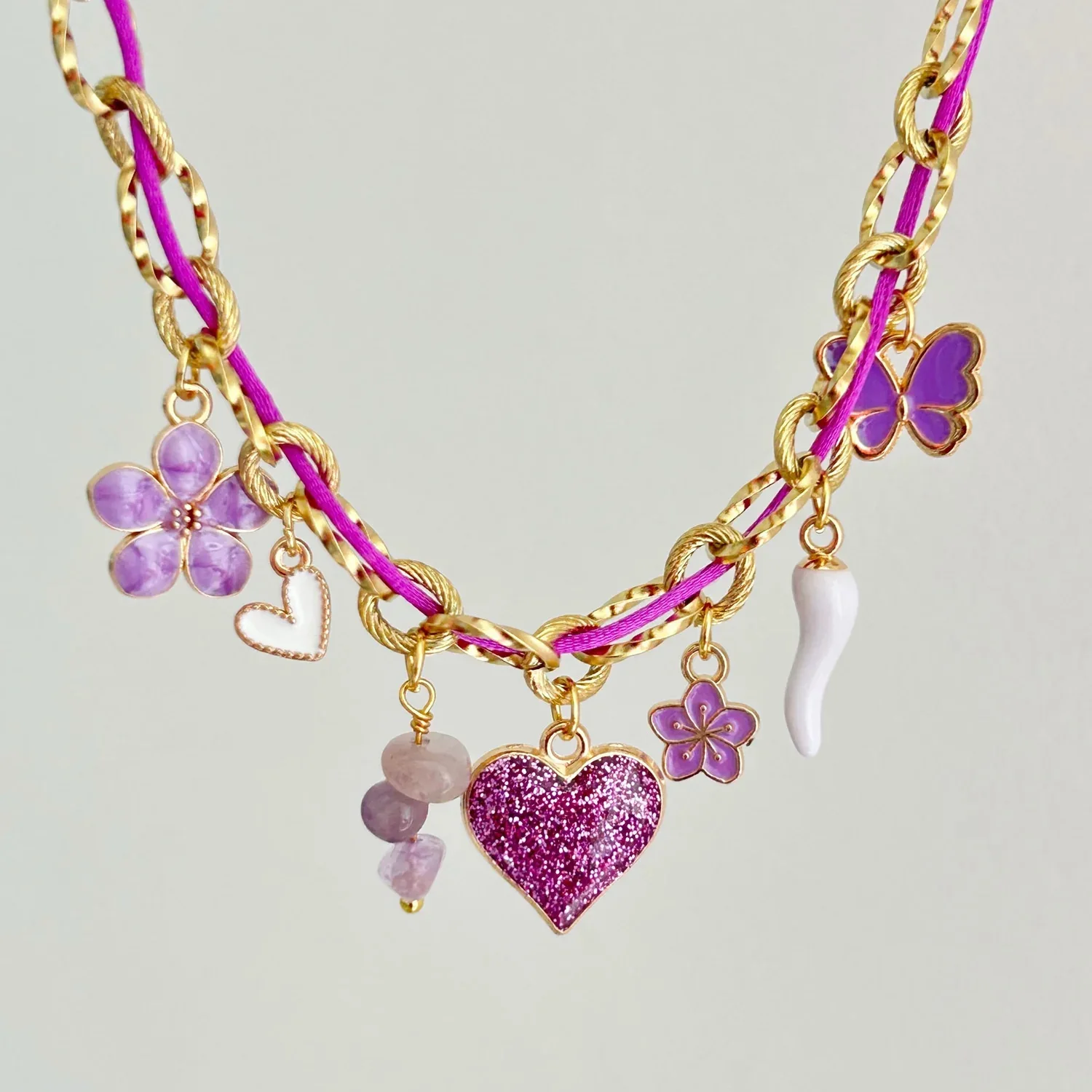 Popular Waterproof Diy Charm Necklace Stainless Steel 18K Gold Flower Pepper Heart Pearl Charms Necklaces